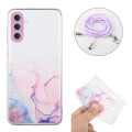 For Samsung Galaxy A15 5G Hollow Marble Pattern TPU Phone Case with Neck Strap Rope(Pink)