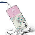 For Samsung Galaxy A34 5G Bronzing Butterfly Flower TPU Phone Case with Lanyard(Peacock Flower)