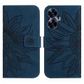 For Realme C55 Skin Feel Sun Flower Embossed Flip Leather Phone Case with Lanyard(Inky Blue)