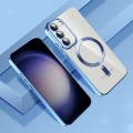 For Samsung Galaxy S23 5G CD Texture Plating TPU MagSafe Phone Case with Lens Film(Sierra Blue)