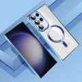 For Samsung Galaxy S23 Ultra 5G CD Texture Plating TPU MagSafe Phone Case with Lens Film(Sierra Blue