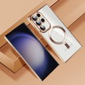 For Samsung Galaxy S23 Ultra 5G CD Texture Plating TPU MagSafe Phone Case with Lens Film(Brown)