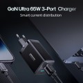 JOYROOM TCG01 GaN Ultra 65W 2 Type-C + 1 USB Fast Charger with 1.2m Type-C Cable, Plug:EU Plug(Black