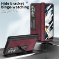 For Samsung Galaxy Z Fold3 5G Napa Pattern All-inclusive Magnetic Phone Case(Wine Red)