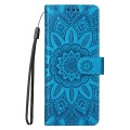For Samsung Galaxy Z Fold3 5G Embossed Sunflower Leather Phone Case(Blue)