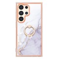 For Samsung Galaxy S24 Ultra 5G Electroplating Marble IMD TPU Phone Case with Ring Holder(White 006)