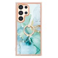 For Samsung Galaxy S24 Ultra 5G Electroplating Marble IMD TPU Phone Case with Ring Holder(Green 003)