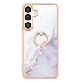 For Samsung Galaxy S24+ 5G Electroplating Marble IMD TPU Phone Case with Ring Holder(White 006)