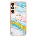 For Samsung Galaxy S24+ 5G Electroplating Marble IMD TPU Phone Case with Ring Holder(Green 004)