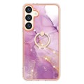 For Samsung Galaxy S24+ 5G Electroplating Marble IMD TPU Phone Case with Ring Holder(Purple 001)