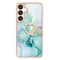 For Samsung Galaxy S24 5G Electroplating Marble IMD TPU Phone Case with Ring Holder(Green 003)
