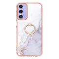 For Samsung Galaxy A15 5G Electroplating Marble IMD TPU Phone Case with Ring Holder(White 006)