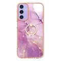 For Samsung Galaxy A15 5G Electroplating Marble IMD TPU Phone Case with Ring Holder(Purple 001)