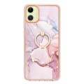 For Samsung Galaxy A05 Electroplating Marble IMD TPU Phone Case with Ring Holder(Rose Gold 005)