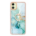 For Samsung Galaxy A05 Electroplating Marble IMD TPU Phone Case with Ring Holder(Green 003)