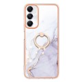 For Samsung Galaxy A05s Electroplating Marble IMD TPU Phone Case with Ring Holder(White 006)