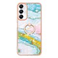 For Samsung Galaxy A05s Electroplating Marble IMD TPU Phone Case with Ring Holder(Green 004)