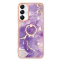 For Samsung Galaxy A05s Electroplating Marble IMD TPU Phone Case with Ring Holder(Purple 002)