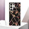 For Samsung Galaxy S24 Ultra 5G Splicing Marble Flower IMD TPU Phone Case(Black Flower)