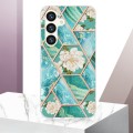 For Samsung Galaxy S24+ 5G Splicing Marble Flower IMD TPU Phone Case(Blue Flower)