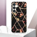 For Samsung Galaxy S24+ 5G Splicing Marble Flower IMD TPU Phone Case(Black Flower)