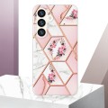 For Samsung Galaxy S24+ 5G Splicing Marble Flower IMD TPU Phone Case(Pink Flower)