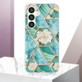 For Samsung Galaxy S24 5G Splicing Marble Flower IMD TPU Phone Case(Blue Flower)