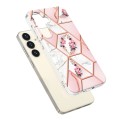 For Samsung Galaxy S24 5G Splicing Marble Flower IMD TPU Phone Case(Pink Flower)
