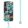 For Samsung Galaxy A34 5G Flowers and Plants Series IMD TPU Phone Case with Lanyard(Blue Rose)