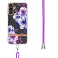 For Samsung Galaxy A34 5G Flowers and Plants Series IMD TPU Phone Case with Lanyard(Purple Begonia)