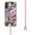 For Samsung Galaxy A34 5G Flowers and Plants Series IMD TPU Phone Case with Lanyard(Purple Peony)