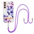 For Samsung Galaxy S23 FE 5G Flowers and Plants Series IMD TPU Phone Case with Lanyard(Purple Begoni