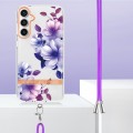 For Samsung Galaxy S23 FE 5G Flowers and Plants Series IMD TPU Phone Case with Lanyard(Purple Begoni