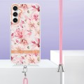 For Samsung Galaxy S23 FE 5G Flowers and Plants Series IMD TPU Phone Case with Lanyard(Pink Gardenia