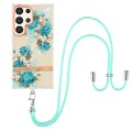 For Samsung Galaxy S24 Ultra 5G Flowers and Plants Series IMD TPU Phone Case with Lanyard(Blue Rose)