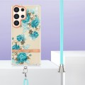 For Samsung Galaxy S24 Ultra 5G Flowers and Plants Series IMD TPU Phone Case with Lanyard(Blue Rose)
