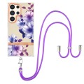 For Samsung Galaxy S24 Ultra 5G Flowers and Plants Series IMD TPU Phone Case with Lanyard(Purple Beg