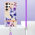 For Samsung Galaxy S24 Ultra 5G Flowers and Plants Series IMD TPU Phone Case with Lanyard(Purple Beg