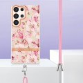 For Samsung Galaxy S24 Ultra 5G Flowers and Plants Series IMD TPU Phone Case with Lanyard(Pink Garde