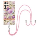 For Samsung Galaxy S24 Ultra 5G Flowers and Plants Series IMD TPU Phone Case with Lanyard(Purple Peo