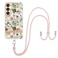 For Samsung Galaxy S24+ 5G Flowers and Plants Series IMD TPU Phone Case with Lanyard(Green Gardenia)