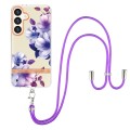 For Samsung Galaxy S24+ 5G Flowers and Plants Series IMD TPU Phone Case with Lanyard(Purple Begonia)