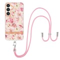 For Samsung Galaxy S24+ 5G Flowers and Plants Series IMD TPU Phone Case with Lanyard(Pink Gardenia)