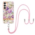 For Samsung Galaxy S24+ 5G Flowers and Plants Series IMD TPU Phone Case with Lanyard(Purple Peony)
