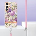 For Samsung Galaxy S24+ 5G Flowers and Plants Series IMD TPU Phone Case with Lanyard(Purple Peony)