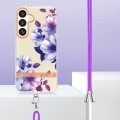 For Samsung Galaxy S24 5G Flowers and Plants Series IMD TPU Phone Case with Lanyard(Purple Begonia)