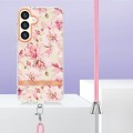 For Samsung Galaxy S24 5G Flowers and Plants Series IMD TPU Phone Case with Lanyard(Pink Gardenia)