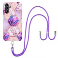 For Samsung Galaxy A54 5G Electroplating IMD Splicing Dual-side Marble TPU Phone Case with Lanyard(L