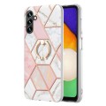 For Samsung Galaxy A34 5G Splicing Marble Flower IMD TPU Phone Case Ring Holder(Pink White)