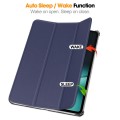 For OnePlus Pad Custer Pure Color 3-Fold Holder Smart Leather Tablet Case(Dark Blue)